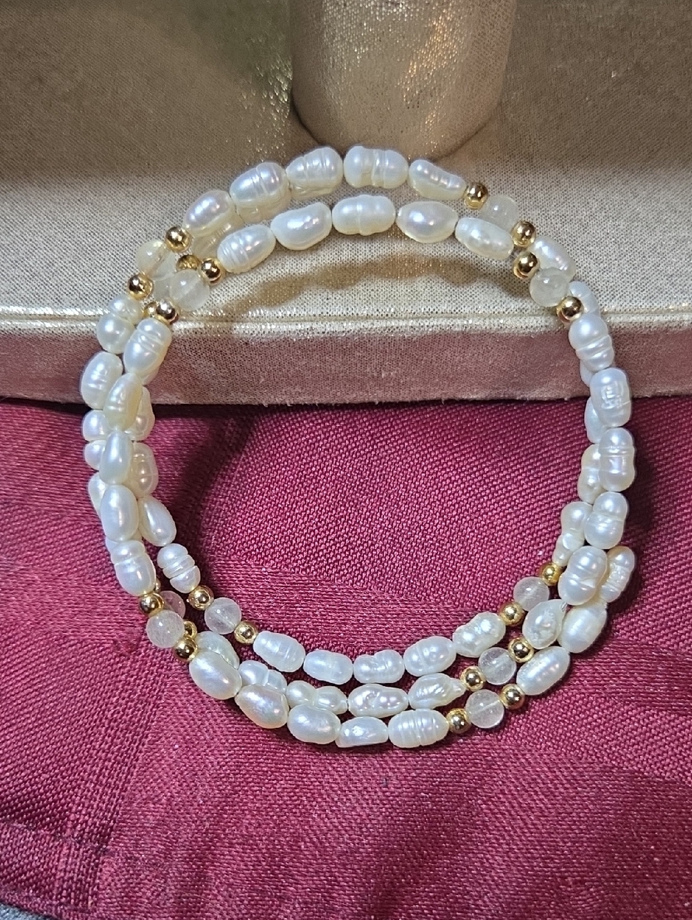 Vintage Freshwater Pearl w/ 14k & Natural Quartz Accent Beads Bracelet